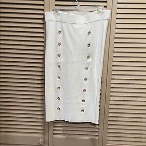 Good American White Button-Accent Pencil Skirt
